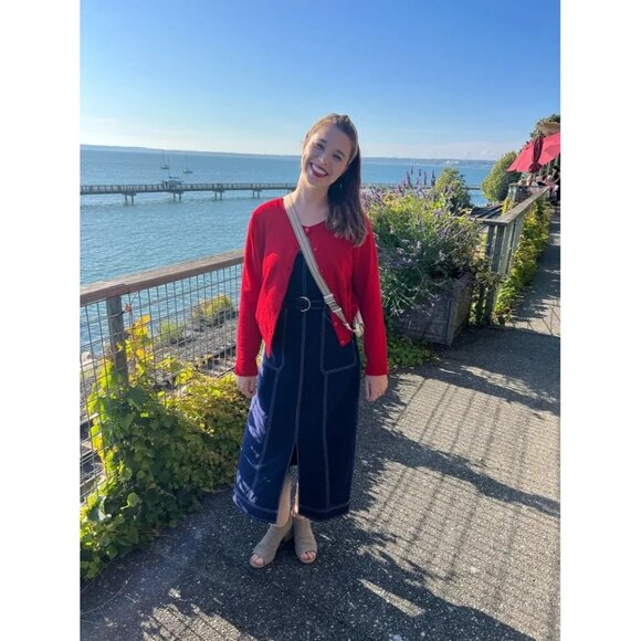 Luxely Denim Contrast Stitch Midi Dress Size 2 - Picture 6 of 9